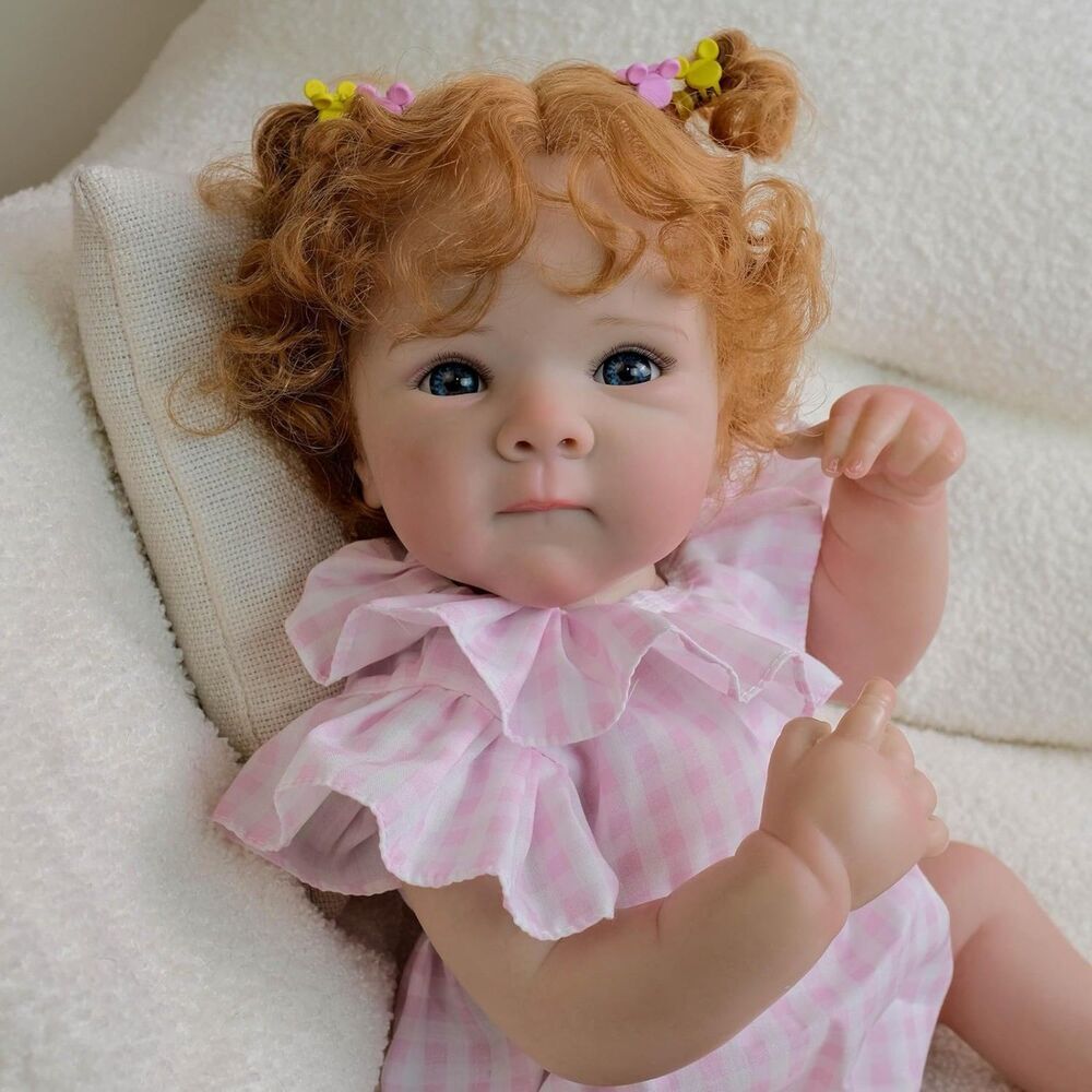 18 inch Realistic Cute Reborn Baby Doll Silicone Body with Rooted Red Curly Hair